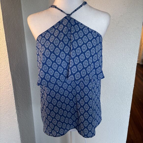 Lily White Blue And White Cami Dressy Tank With Cross Front Size Large - Picture 1 of 9